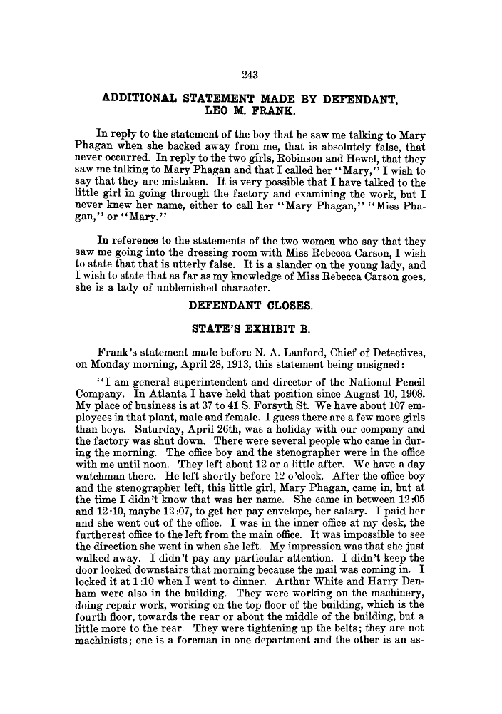 Leo Frank State's Exhibit B, part 1, Monday April 28, 1913